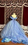 Vintage Blue Off-the-shoulder Chiffon Sweet 16 Quinceanera A-Line Princess Evening Dress Ball Gown HZ1024