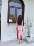New Fashion Red Streak Casual Sleeveless Spaghetti Strap Dress HZ1024
