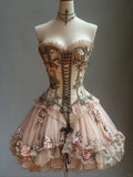 Retro Strapless Floral Design Lolita Princess Dress A-line Beaded Chiffon Party Dress Homecoming Dress HZ1024