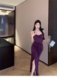 Vintage Purple Sweetheart Pleated Design Prom Dress A-line Halter Dress HZ1024