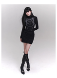 New fashion Dress Chain Design Black Turtleneck Knitted Base Long-sleeved Dress HZ1024