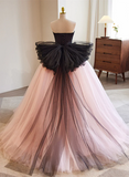 Pretty Pink and Black Ball Gown Tulle with Lace Formal Dress, Pink Sweet 16 Dresses HZ1024