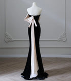 Black Mermaid Strapless Velvet Long Prom Dresses HZ1024
