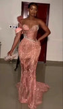 Charming Pink One Shoulder Mermaid Glitter Sequin Long Ball Gown HZ1024