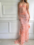 Pink Spaghetti Strap Lace Gorgeous Mermaid Evening Dress HZ1024