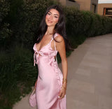 Spaghetti Strap Deep V Neck Satin Mermaid Long Prom Dress Evening Dress HZ1024