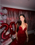 Shiny Spaghetti Strap Sleeveless Sequin Slit Long Prom Dress Evening Dress HZ1024