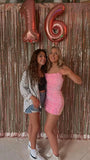 Sparkling Halter Neck Pink Sequin Backless Short Birthday Party Dress Homecoming Dress HZ1024