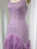 Shiny Purple Halter Neck Sleeveless Sequin Mermaid Prom Dress Evening Dress HZ1024