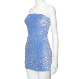 Shiny Blue Off Shoulder Sequin Bodycon Mermaid Mini Party Dress Homecoming Dress HZ1024