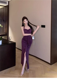 Vintage Purple Sweetheart Pleated Design Prom Dress A-line Halter Dress HZ1024