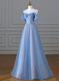 A-line Light Blue and Pink Long Evening Dress, Blue Party Dress Prom Dress HZ1024