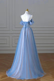 A-line Light Blue and Pink Long Evening Dress, Blue Party Dress Prom Dress HZ1024